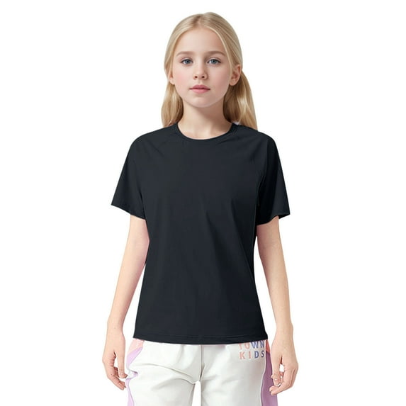 Tkrady Kids Girls Summer New Crewneck Athletic Solid Color Short Sleeve Tee, Sizes 4-11 Years