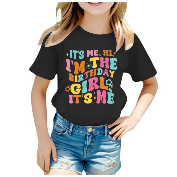 Tkrady Kids Girls Summer New Crewneck Children's Short Sleeve T Shirt Tops Cartoon Graphic Children's Tee, Sizes 1-12 Years