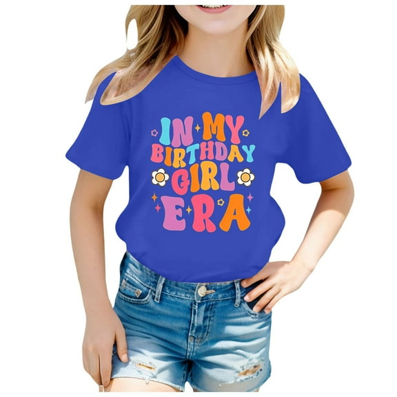 Tkrady Kids Girls Summer New Crewneck Children's Short Sleeve T Shirt Tops Cartoon Graphic Children's Tee, Sizes 1-12 Years
