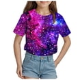 thumbnail image 1 of Tkrady Kids Girls Summer New Crewneck Starry Sky Pattern Short Sleeve Tshirt Top, Sizes 3-13 Years, 1 of 5