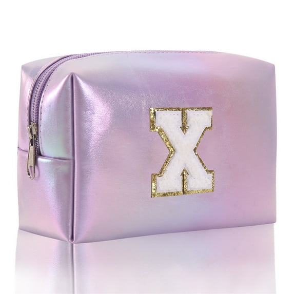 Tkrady Large Capacity Embroidered Alphabet Makeup Bag Travel Storage Bag Clutch Handbag Cosmetic Bag Purple,26 Letters