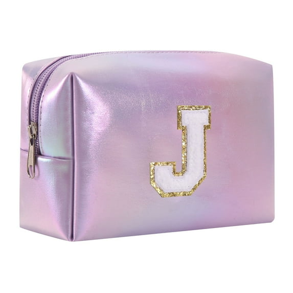 Tkrady Large Capacity Embroidered Alphabet Makeup Bag Travel Storage Bag Clutch Handbag Cosmetic Bag Purple,26 Letters