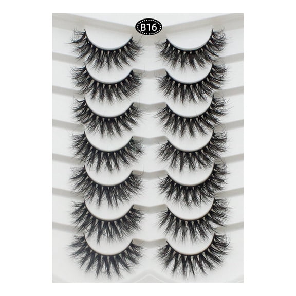 Tkrady Lashes Natural Look Lashes Fluffy Wispy Eyelashes Short Natural False Lashes Cat Eye 6D Volume Strip Lashes Pack 7 Pairs-P