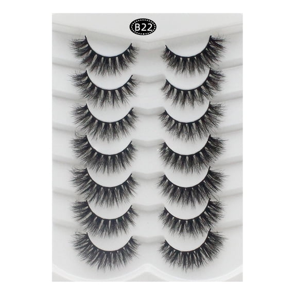 Tkrady Lashes Natural Look Lashes Fluffy Wispy Eyelashes Short Natural False Lashes Cat Eye 6D Volume Strip Lashes Pack 7 Pairs-V