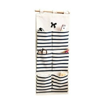 Tkrady Linen Cotton Fabric 6 Pockets Wall Door Cloth Hanging Storage Bag Home Organizer (Black Stripe)