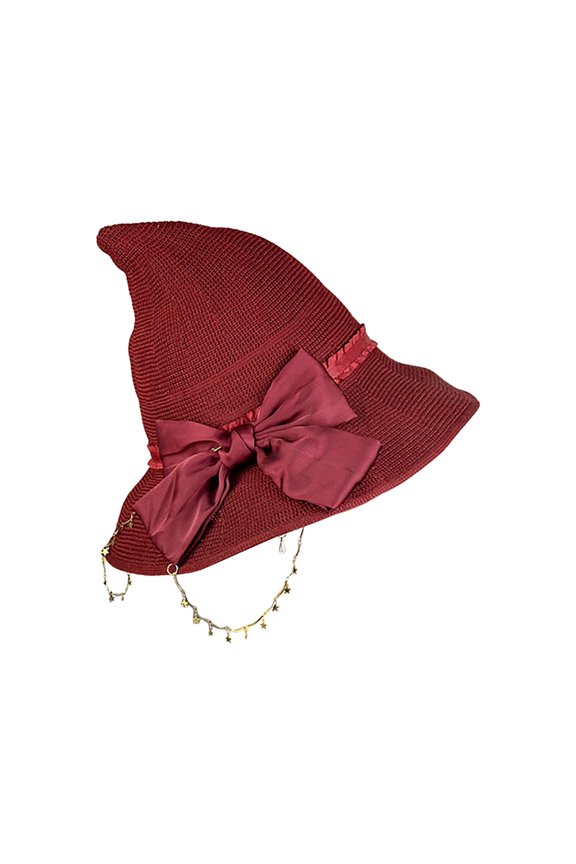 Lolita Rose Big Bow Little Witch Hat for Women Wide Brim Foldable Pointed Cap Costum for Christmas Party -C