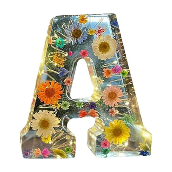 Tkrady Night Lights Dried Flower Letters Night Light Floral Resin Night Light Pressed Flower Resin Letters With LED Light For Mother Wife Birthday Gift For Her Mother's Day Gifts