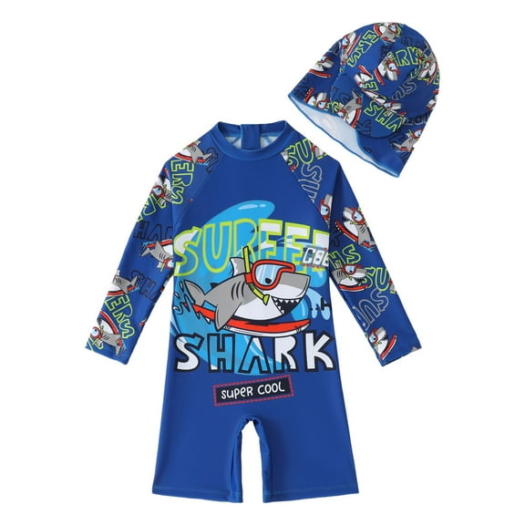 Tkrady One Piece Swimsuits Boys Summer Long Sleeve Sunscreen Cartoon Beach Swimsuit, Sizes 3-7 Years
