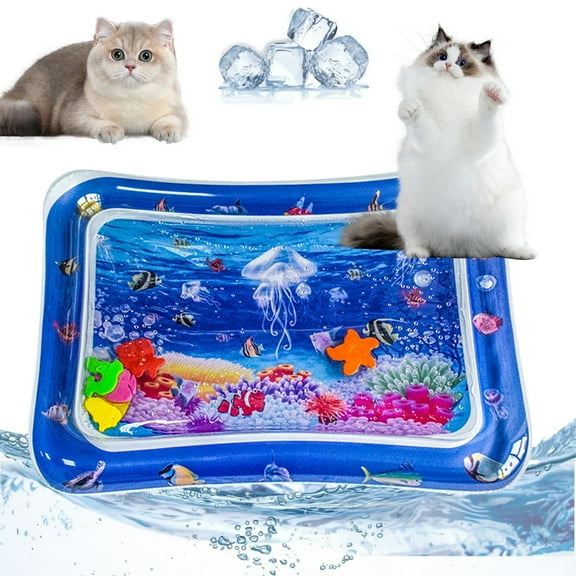 Tkrady Pet Baby Pat Water Pad, Cats With Sensory Water Play Mat Thickening Sensor Water Play Mat With Fish Pet Water Sensory Play Mat Summer Pet Mat