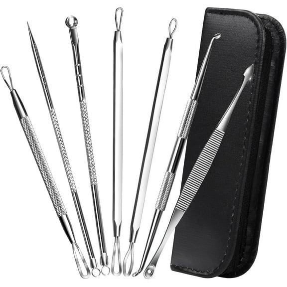 Tkrady Pimple Popper Tool Kit 7 Pcs, Pimple Blackhead Extractor Tool Zit Popper for Blemish, Pimple Comedone Acne Tool for Blackheads, Acnes with Leather Bag