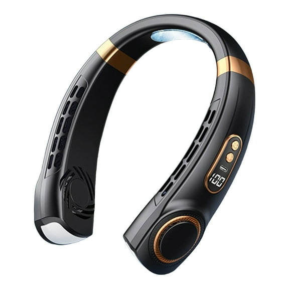 Tkrady Portable Neck Fan, USB Portable Neck Hanging Fan Cold Fan Handheld Rechargeable Mute Sports Fan 5-Speed Adjutable Colorful Ambient Light Neckband Leafless Fan For Home Office