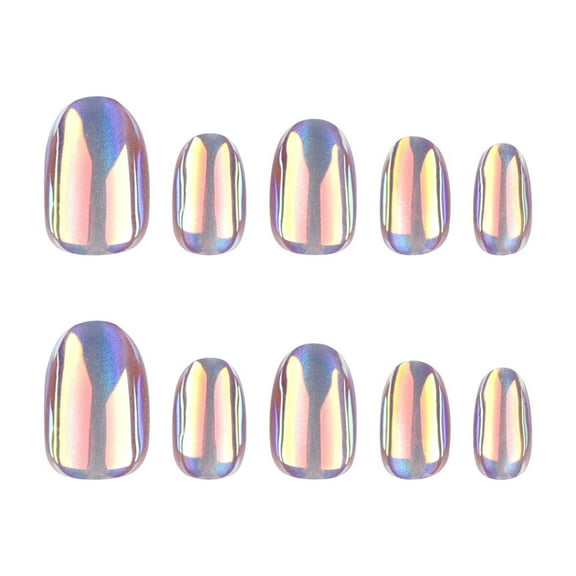 Tkrady Press on nails,Short,Magic mirror surface,Glossy,Salon quality,for women(24pce)