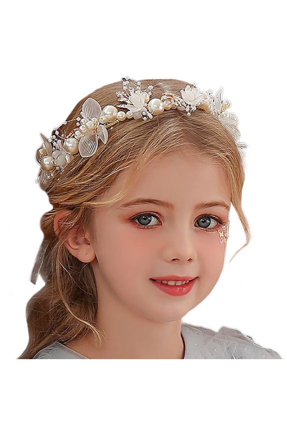 Princess Flower Headpiece Rhinestone Pearl Headband Alloy Floral Bridal Hair Accessories Communion Wedding Prom Photography for Girls and Women