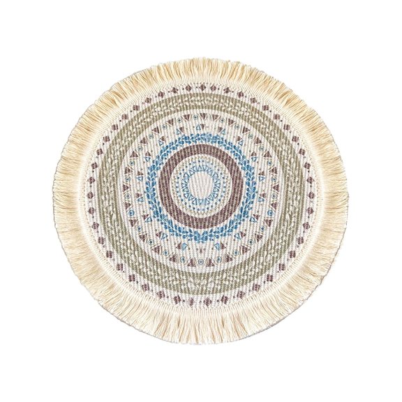 Tkrady Round Placemats 13 Inch Table Mats Boho Cotton Woven Mandala Tassels Heat Proof Washable Circle Place Mat for Kitchen Dining Wedding Farmhouse Home Decoration-C