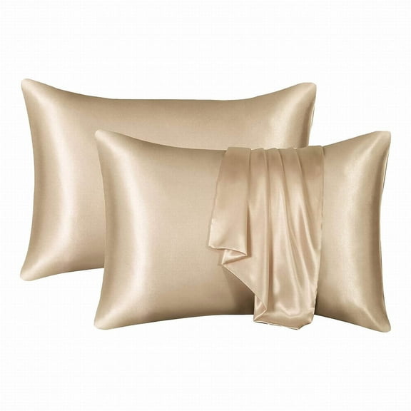 Tkrady Satin Pillowcase for Hair and Skin Standard Set of 2 Soft Pillow Cases Silky Microfiber Bed Pillow Covers Resistant with Envelope Closure(Gold, 20 x 30 Inches)