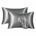 thumbnail image 1 of Tkrady Satin Pillowcase for Hair and Skin Standard Set of 2 Soft Pillow Cases Silky Microfiber Bed Pillow Covers Resistant with Envelope Closure(Silver, 20 x 30 Inches), 1 of 6