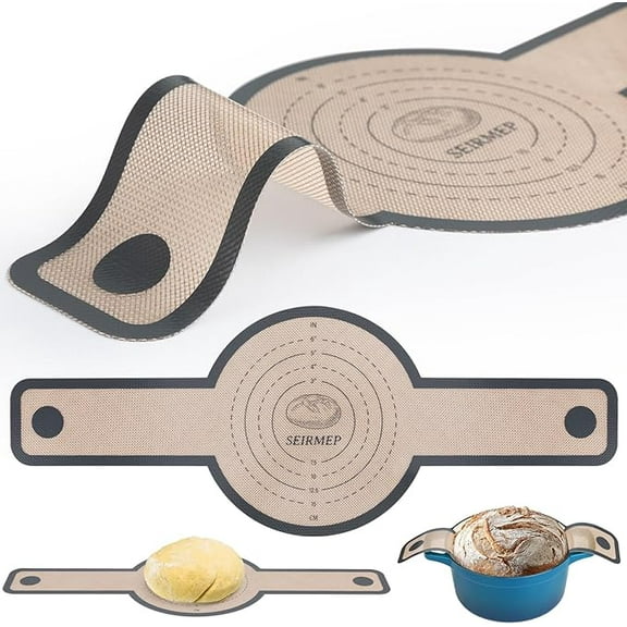 Tkrady Silicone Bread Sling Dutch Oven Non-Stick & Easy Clean Reusable Silicone Bread Baking Mat. With Extra Long Handles Bread Baking Sheet Liner, 2 pack for Transferable Dough