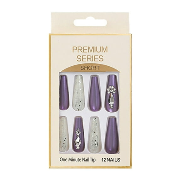 Tkrady Tip Press on Nails Long with Designs Bling Gems False Nails Press On Coffin Artificial Nails for Women Stick on Nails With Glue on Static nails