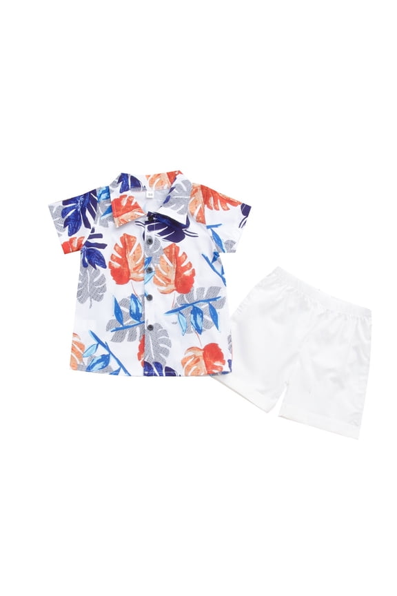 Toddler Boy Outfits Solid Fashion Short Sleeve Shirt Tops Shorts Set, Sizes 2-7 Years