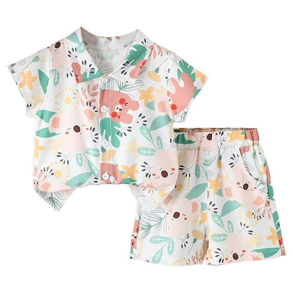 Tkrady Toddler Boys Clothes Spring Summer New Lapel Breathable Cool Print Casual Short Sleeve T Shirt Tops Shorts 2 Piece Set, Sizes 1-6 Years