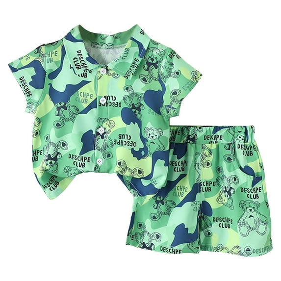 Tkrady Toddler Boys Clothes Spring Summer New Lapel Breathable Cool Print Casual Short Sleeve T Shirt Tops Shorts 2 Piece Set, Sizes 1-6 Years