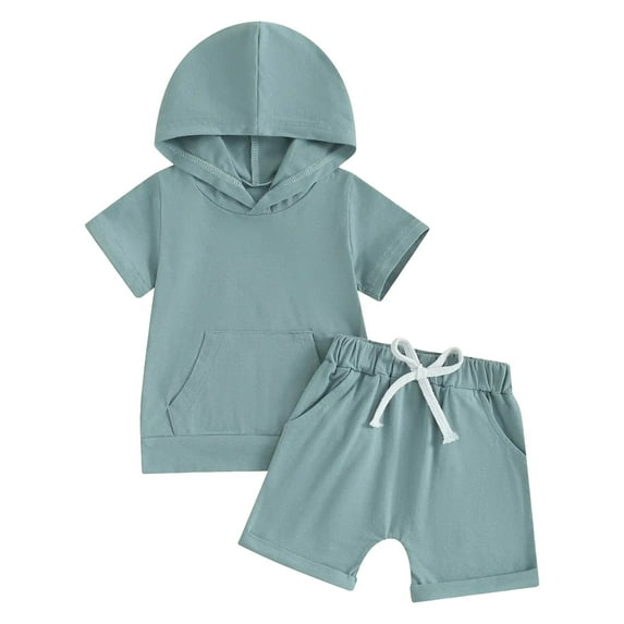 Tkrady Toddler Boys Clothes Summer New Breathable Handsome Short Sleeve Hooded Tops Shorts 2 Piece Set, Sizes 0-3 Years