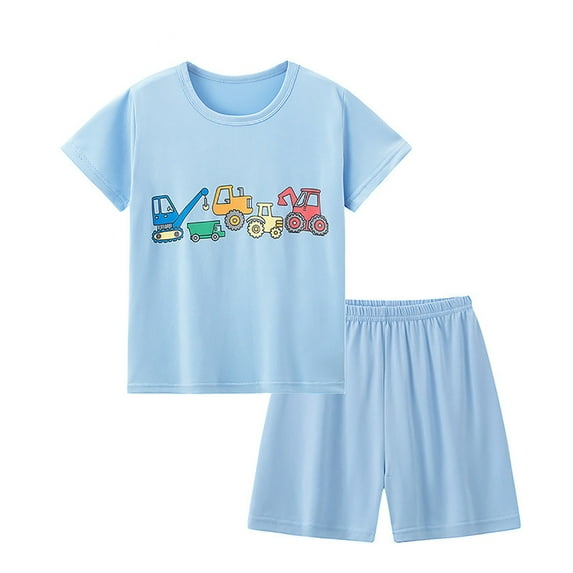 Tkrady Toddler Boys Clothes Summer New Cute Cartoon Pattern Crewneck Short Sleeve Tops Shorts 2 Piece Set, Sizes 1-8 Years