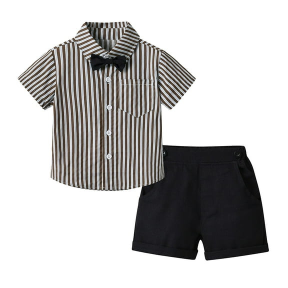 Tkrady Toddler Boys Fashion Outfits Spring Summer Short Sleeve Shirt Printing Tops Shorts with Tie Gentleman Clothing 3 Piece Set, Sizes 0-4 Years