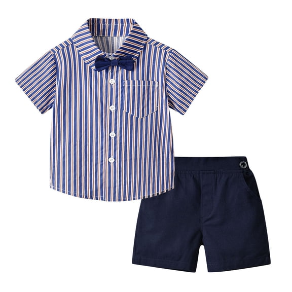 Tkrady Toddler Boys Fashion Outfits Spring Summer Short Sleeve Shirt Printing Tops Shorts with Tie Gentleman Clothing 3 Piece Set, Sizes 0-4 Years