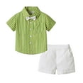 thumbnail image 1 of Tkrady Toddler Boys Fashion Outfits Spring Summer Short Sleeve Shirt Printing Tops Shorts with Tie Gentleman Clothing 3 Piece Set, Sizes 0-4 Years, 1 of 5