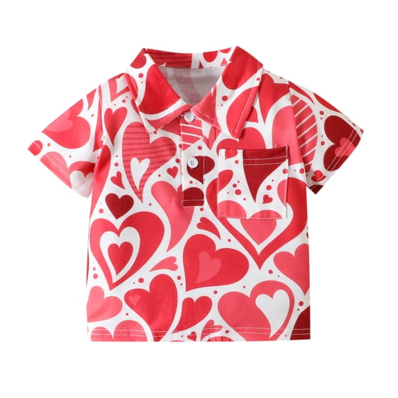 Tkrady Toddler Boys Girls Tough Short Sleeve T Shirt Heart Graphic Kids Tops with Pocket, Sizes 1-5 Years