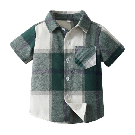 Tkrady Toddler Boys Short Sleeve T Shirts, Soft Plaid Prints Gentleman Tops, Sizes 1-8 Years