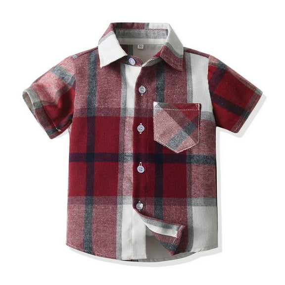 Tkrady Toddler Boys Short Sleeve T Shirts, Soft Plaid Prints Gentleman Tops, Sizes 1-8 Years