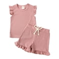 thumbnail image 1 of Tkrady Toddler Girl Outfits New Sleeveless Shirt Tops with Bow Shorts Set Cute Suit, Sizes 1-5 Years, 1 of 5