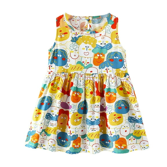Tkrady Toddler Girls Dress Spring Summer New Vest Floral Print Fashion Princess Dresses, Sizes 1-8 Years