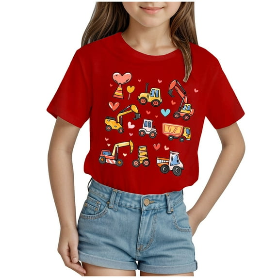 Tkrady Toddler Girls New Valentine's Day T Shirts Heart Graphic Crewneck Tee Tops, Sizes 1-14 Years