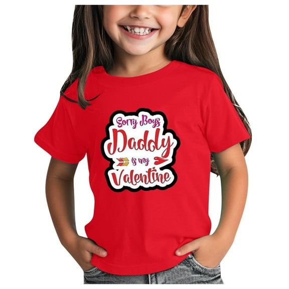 Tkrady Toddler Girls Shirts Valentine's Day New Round Neck Short Sleeve Cute Shirts Tops, Sizes 1-12 Years