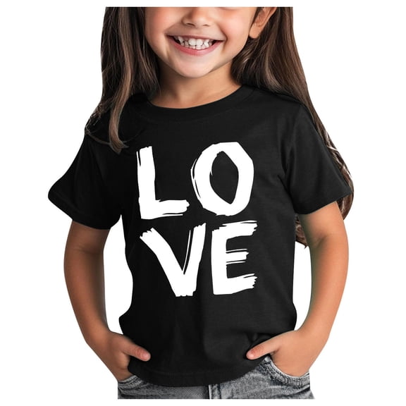 Tkrady Toddler Girls Shirts Valentine's Day New Round Neck Short Sleeve Cute Shirts Tops, Sizes 1-12 Years