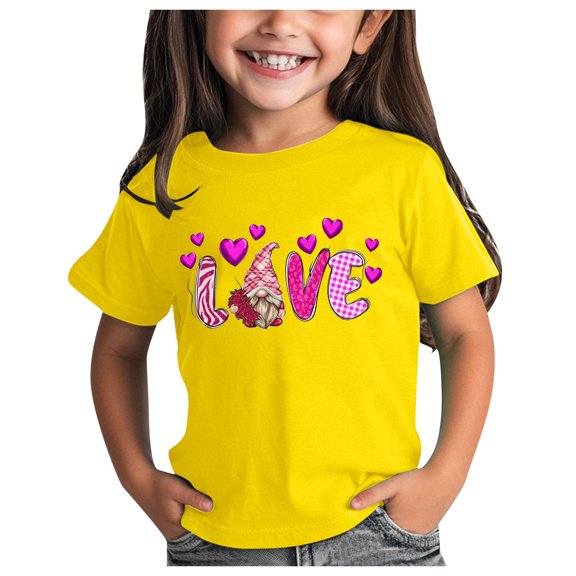 Tkrady Toddler Girls Shirts Valentine's Day New Round Neck Short Sleeve Cute Shirts Tops, Sizes 1-12 Years