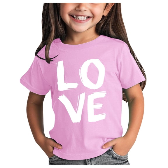 Tkrady Toddler Girls Shirts Valentine's Day New Round Neck Short Sleeve Cute Shirts Tops, Sizes 1-12 Years