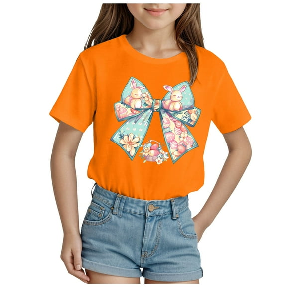 Tkrady Toddler Girls Summer New Easter Casual Cute Print Short Sleeve Crewneck T Shirt Tops, Sizes 1-14 Years