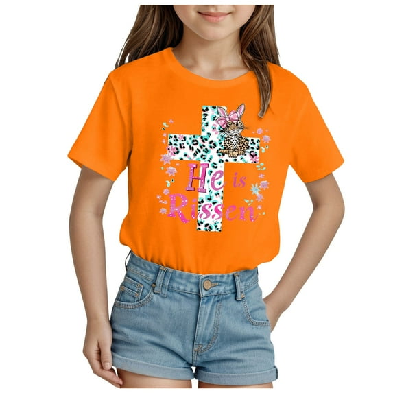 Tkrady Toddler Girls Summer New Easter Casual Cute Print Short Sleeve Crewneck T Shirt Tops, Sizes 1-14 Years