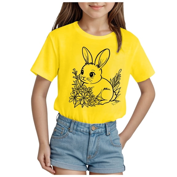 Tkrady Toddler Girls Summer New Easter Casual Cute Print Short Sleeve Crewneck T Shirt Tops, Sizes 1-14 Years