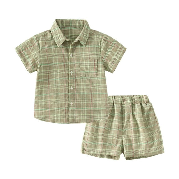 Tkrady Toddler Outfits for Boys Button Down Short Sleeve Shirt with Pocket Shorts Sets, Sizes 2-8 Years