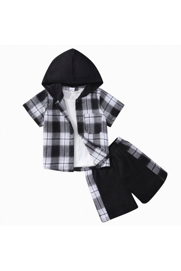 Toddler Outfits for Boys New Short Sleeve Tops with Hat Shorts Set, Sizes 3-9 Years