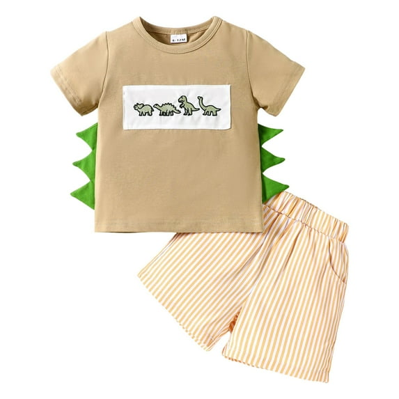 Tkrady Toddler Outfits for Boys Spring Summer New Cute Cartoon Embroidery Short Sleeve T Shirts Top Elastic Waist Shorts Set, Sizes 0-4 Years