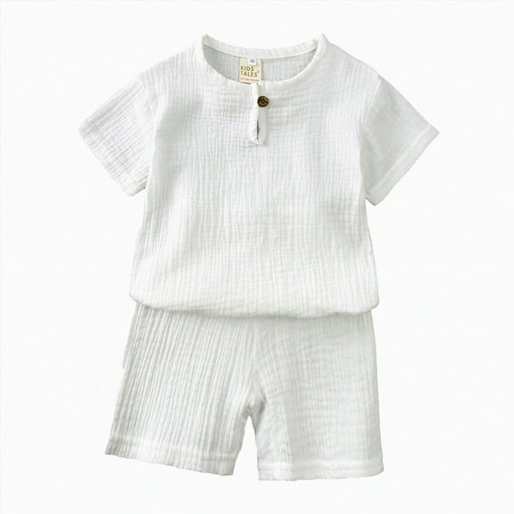 Tkrady Toddler Outfits for Boys Summer New Cotton Solid Crewneck Short Sleeve T Shirt Tops Shorts Set, Sizes 1-7 Years