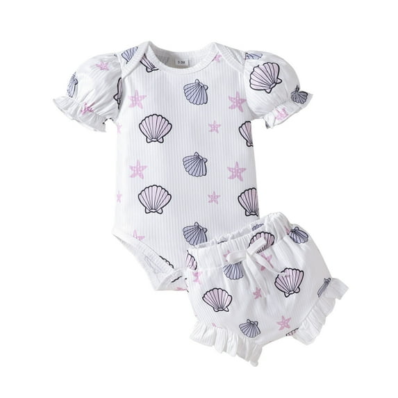 Tkrady Toddler Outfits for Girl New Short Sleeve Cartoon Graphic Tops Shorts Set, Sizes 0-18 Months