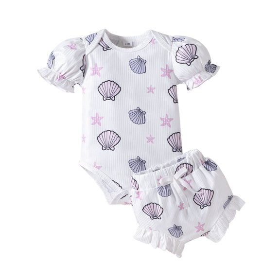 Tkrady Toddler Outfits for Girl New Short Sleeve Cartoon Graphic Tops Shorts Set, Sizes 0-18 Months