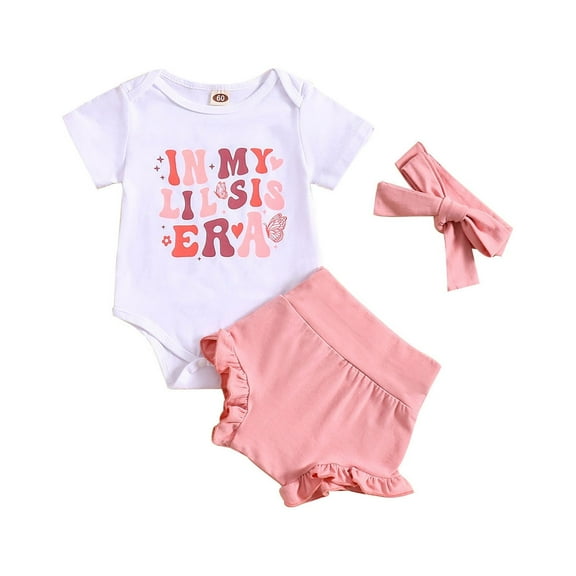 Tkrady Toddler Outfits for Girl Summer Crewneck Short Sleeve Cartoon Prints Tops and Shorts Set, Sizes 0-18 Months